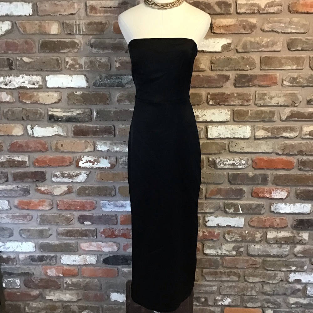 Abercrombie & Fitch Women's Black Satin Sculpt Strapless Maxi Dress L - Picture 3 of 7